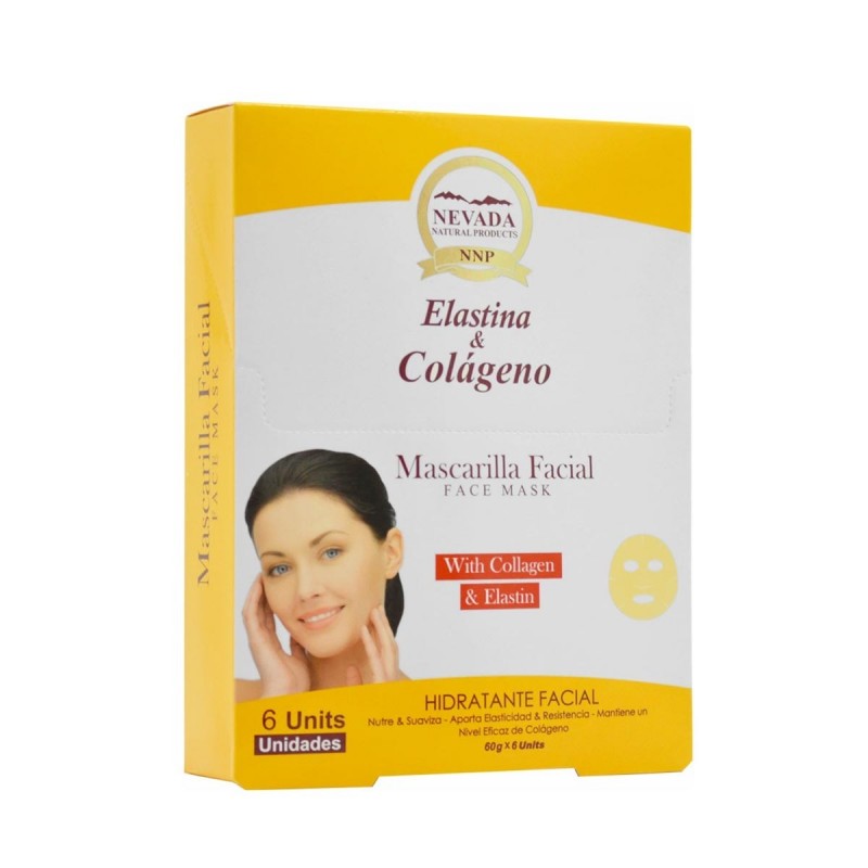 Nevada Mascarilla Facial Elastina y Colágeno Hidratante Nutre Suaviza la Piel 60 g x 6 Unidades C1109 Nevada Natural Products