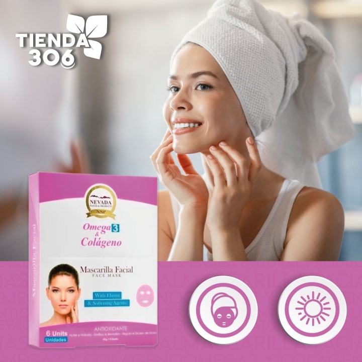 Nevada Mascarilla Facial Omega 3 y Colageno Antioxidante 6 Unidades C1064 Nevada Natural Products