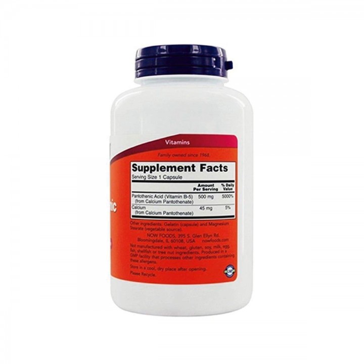 Acido Pantoténico / Pantothenic Acid Vitamina B-5 Now Foods 500 mg 250 Cápsulas V3025 Now Nutrition for Optimal Wellness