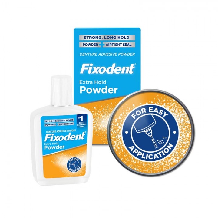 Polvo Adhesivo Para Dentaduras Postizas Fixodent Extra Hold Powder 2.7 oz (76g) C1188 FIXODENT