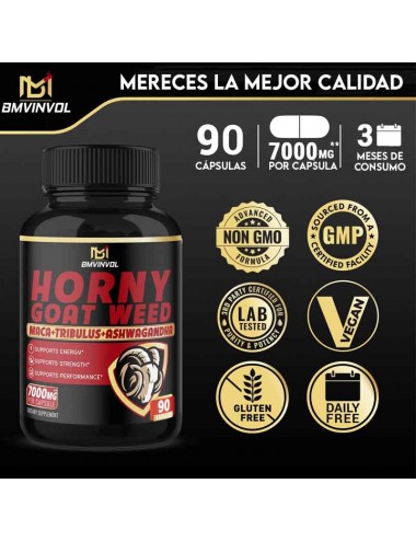 BMVINVOL Hierba De Cabra En Celo Maca + Tribulus + Ashwagandha 7000mg 90 capsulas V3402 BMVINVOL