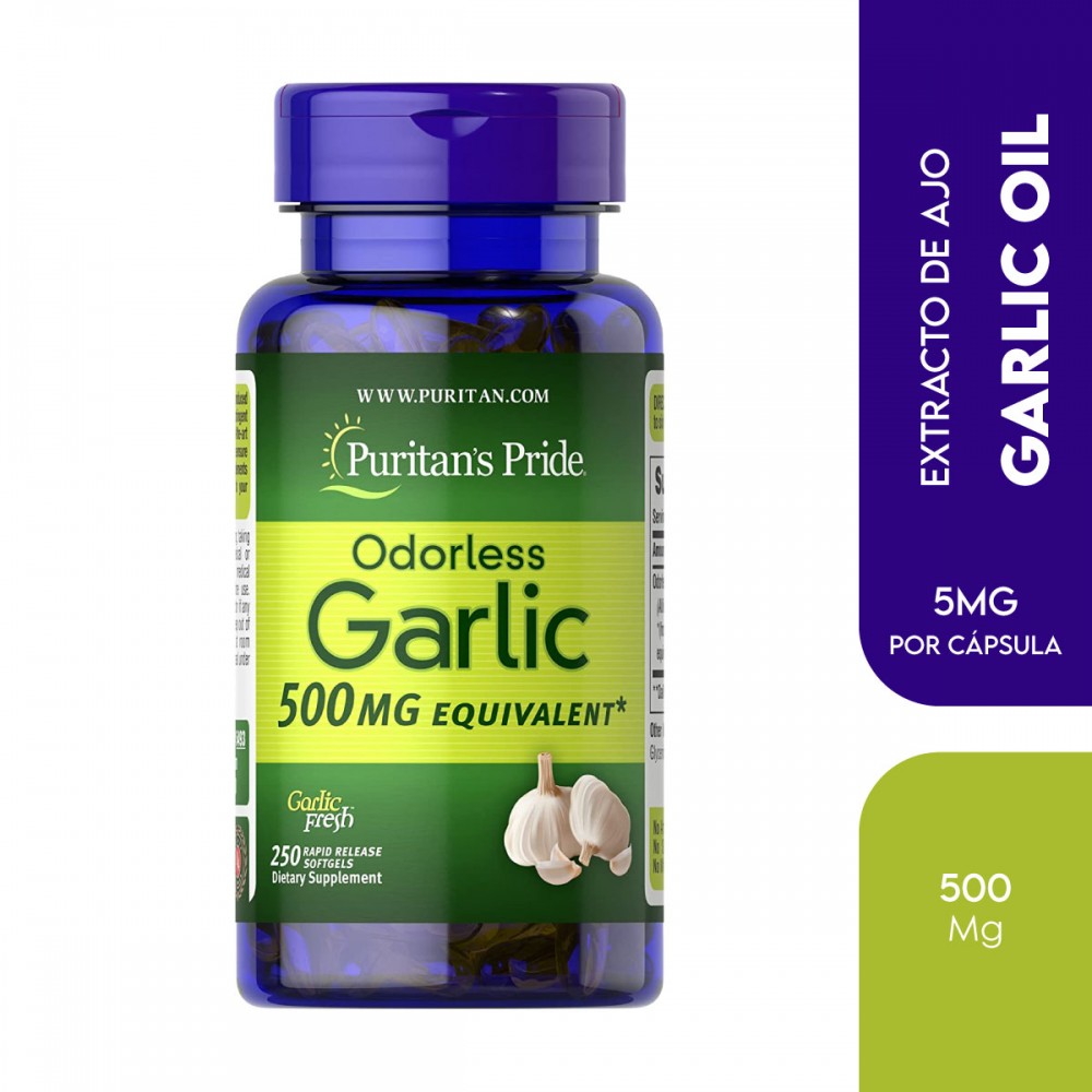Puritans Pride Extracto De Ajo Garlic Oil Liberacion Rapida 500 mg 250 Capsulas Blandas V3448 Puritan's Pride