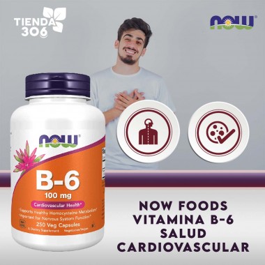 Vitamina B-6 Soporte Cardiovascular 100 mg Now Foods 250 Cápsulas V3169 Now Nutrition for Optimal Wellness