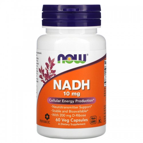 NOW NADH 10 mg With 200 mg D-Ribose 60 Cápsulas Vegetales V3474